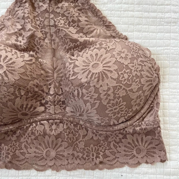 PINK Victoria’s Secret Lace Bralette Tan High Neck Small - Picture 2 of 6
